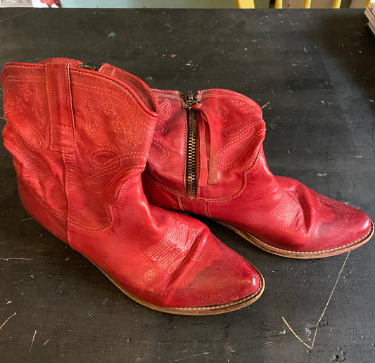 Red Cowboy Ankle Boots