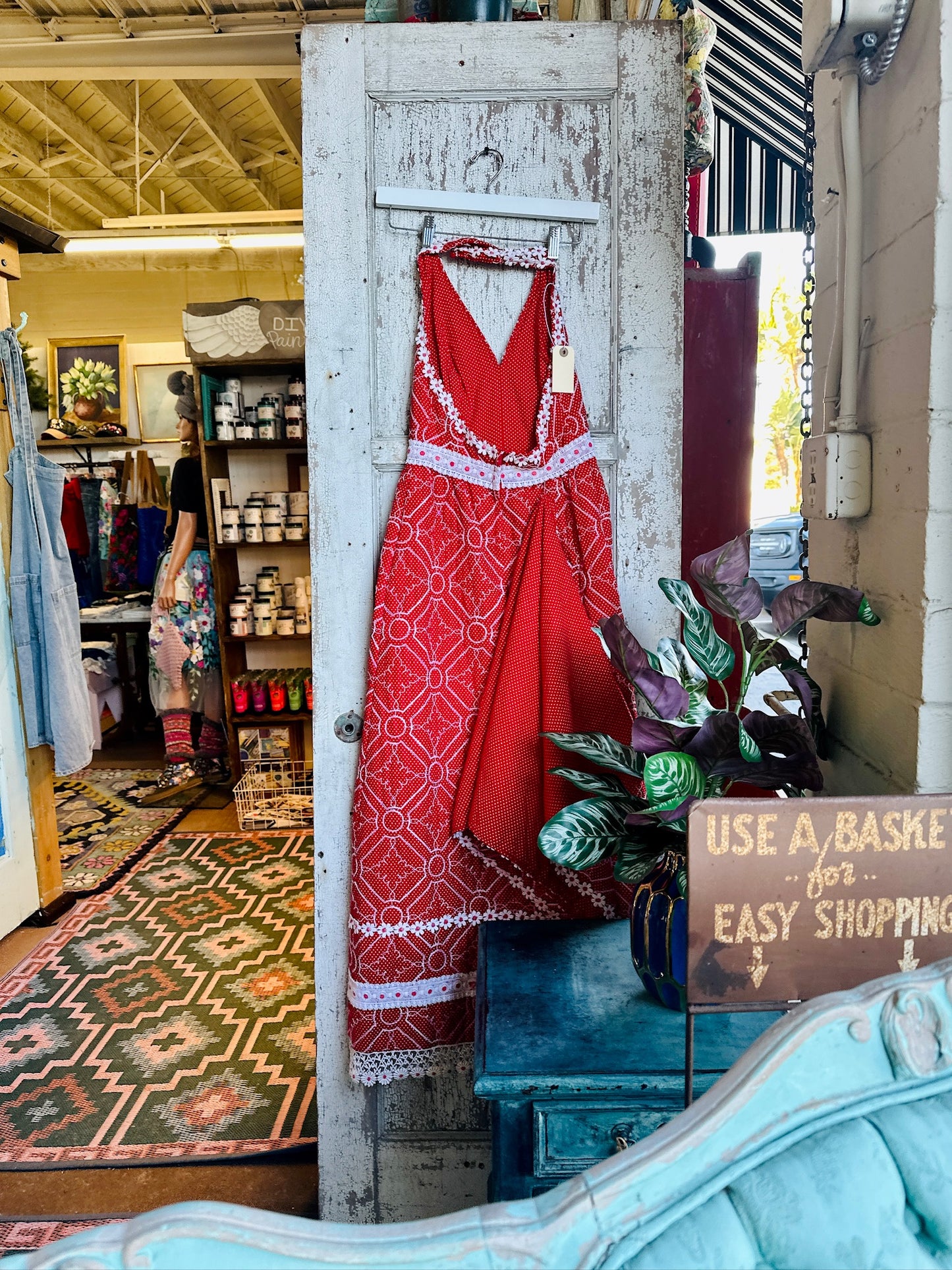Vintage Red Quilted Handmade 70s dress