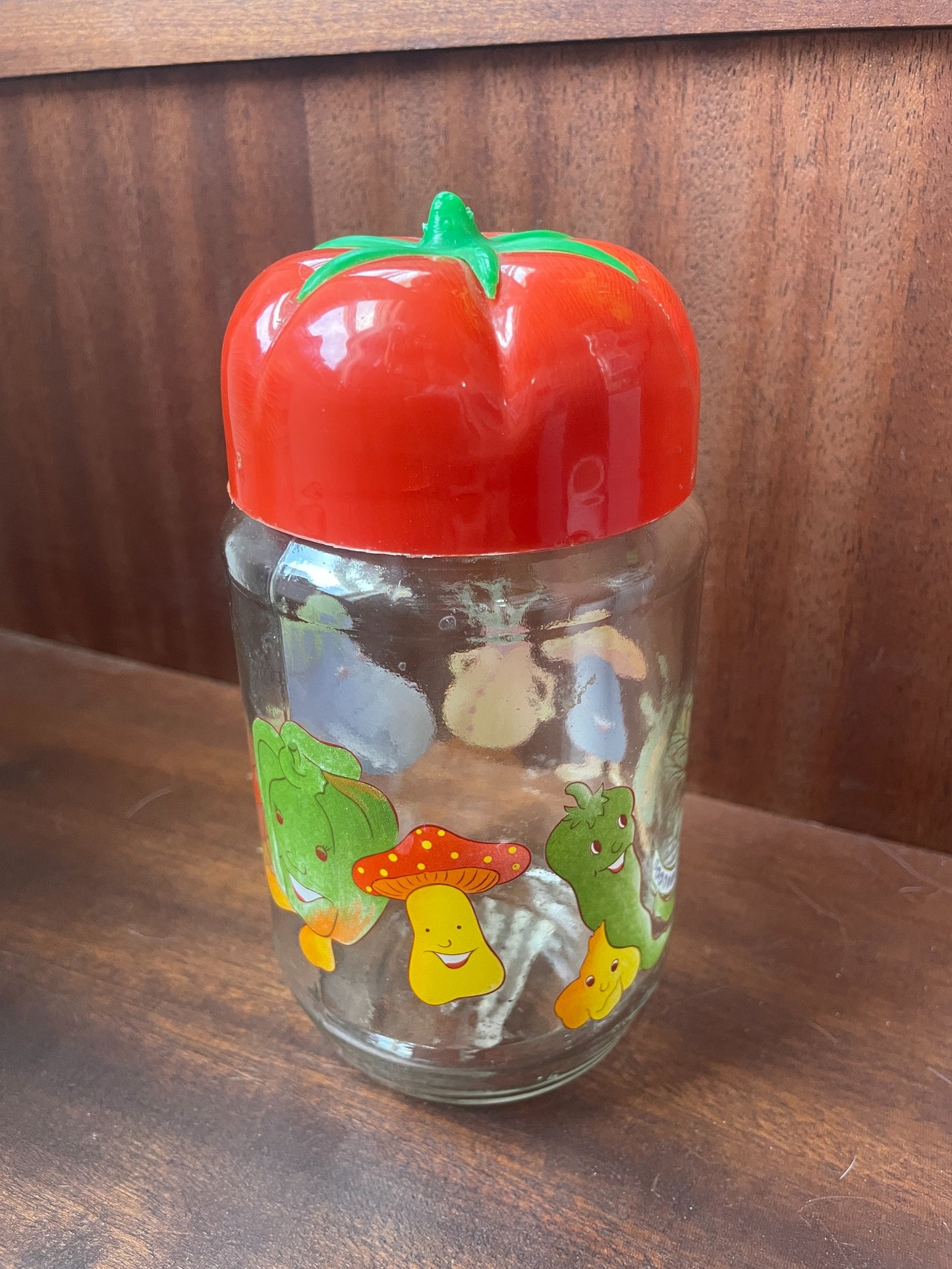 Vintage Solmaz Mercan Happy Veggie Glass Jar -Elles Thrifted Find!