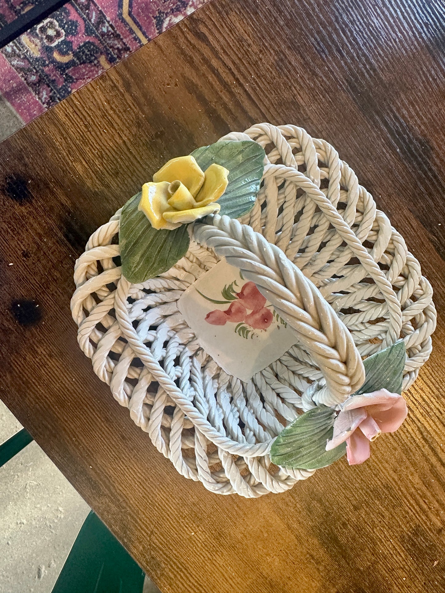 Woven Ceramic Basket with flowers made in Italy