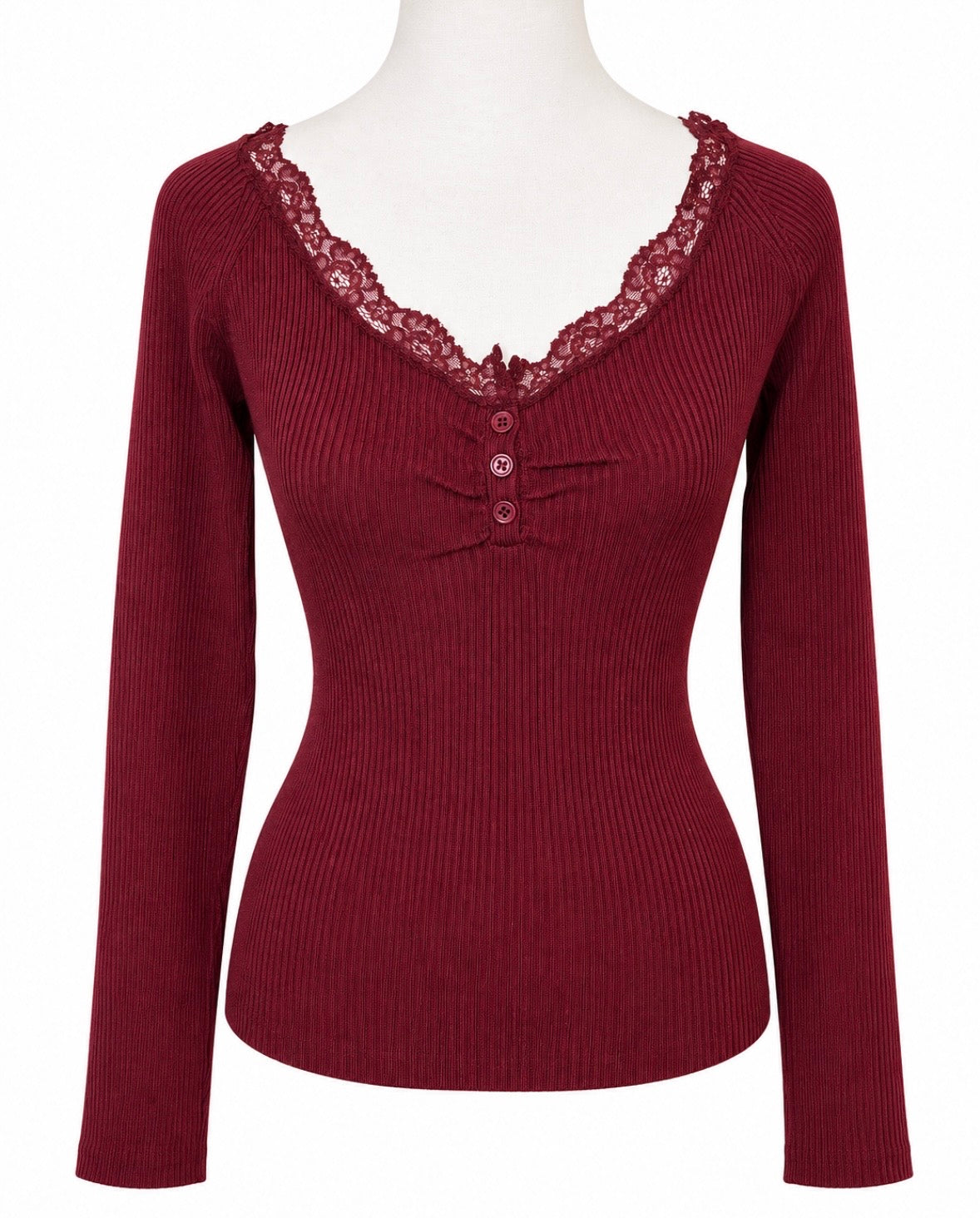 Sweater with Lace Neck Trim