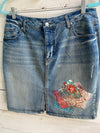 Refashioned Denim Skirt with Patches