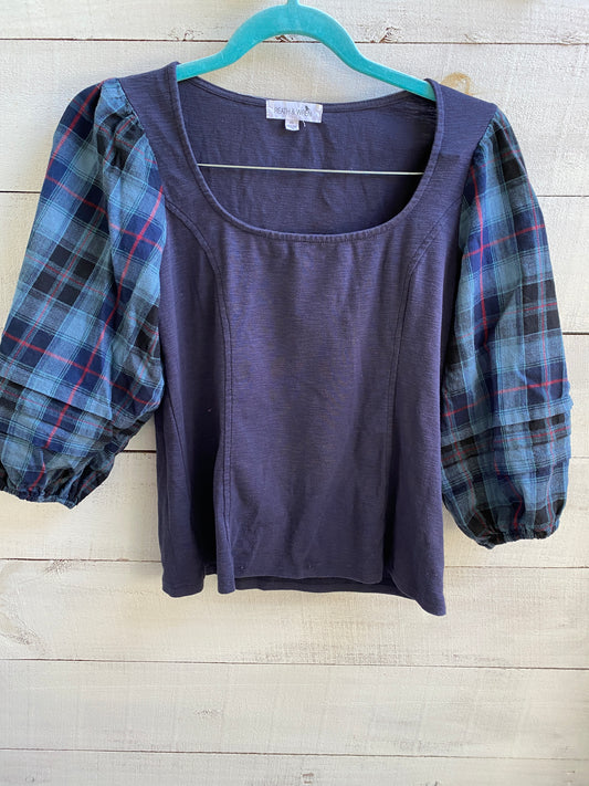 Navy Blouse w/Flannel Sleeves