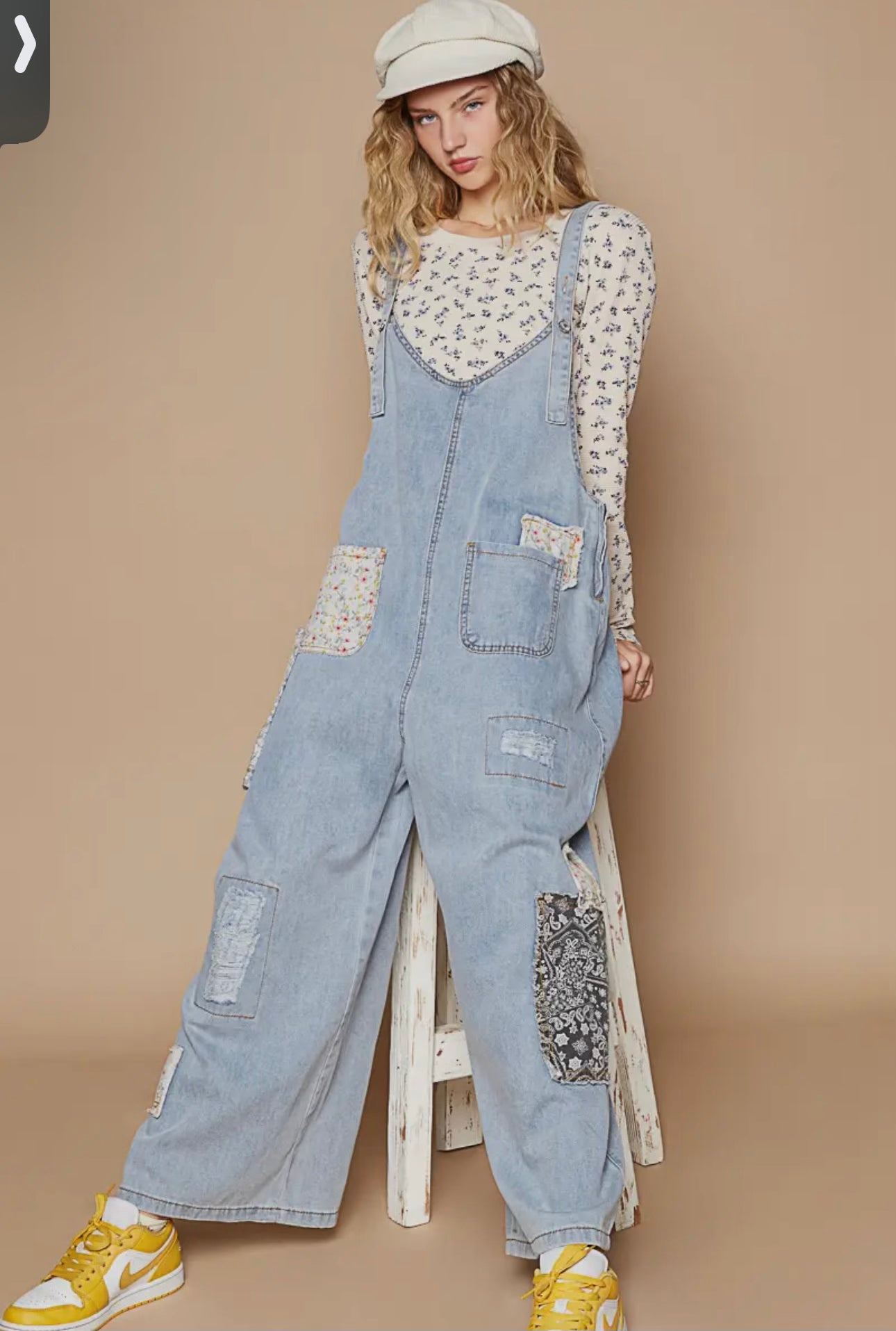 Vintage patch work Washed Relaxed Fit Overalls