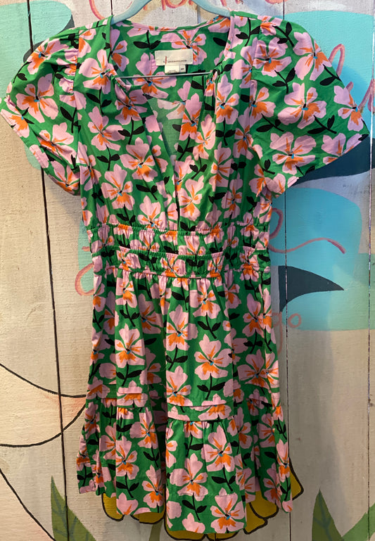 Pink & Green Floral Dress ~Anthropologie