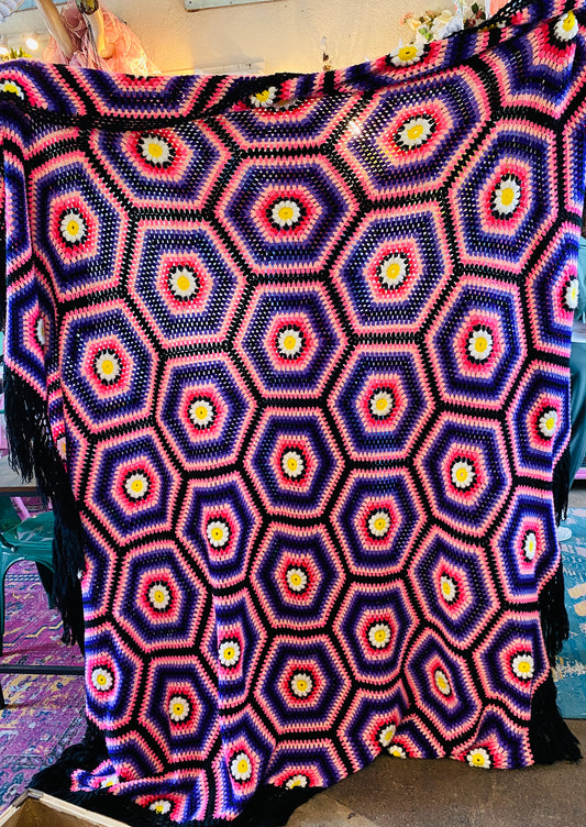 Purple and Pink With yellow Daisy Afghan