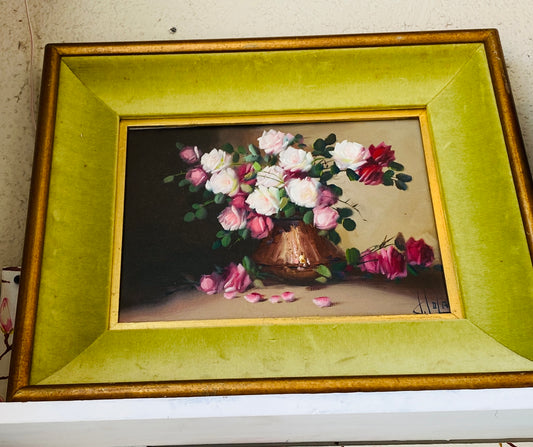 Floral Print in Green Velvet Frame