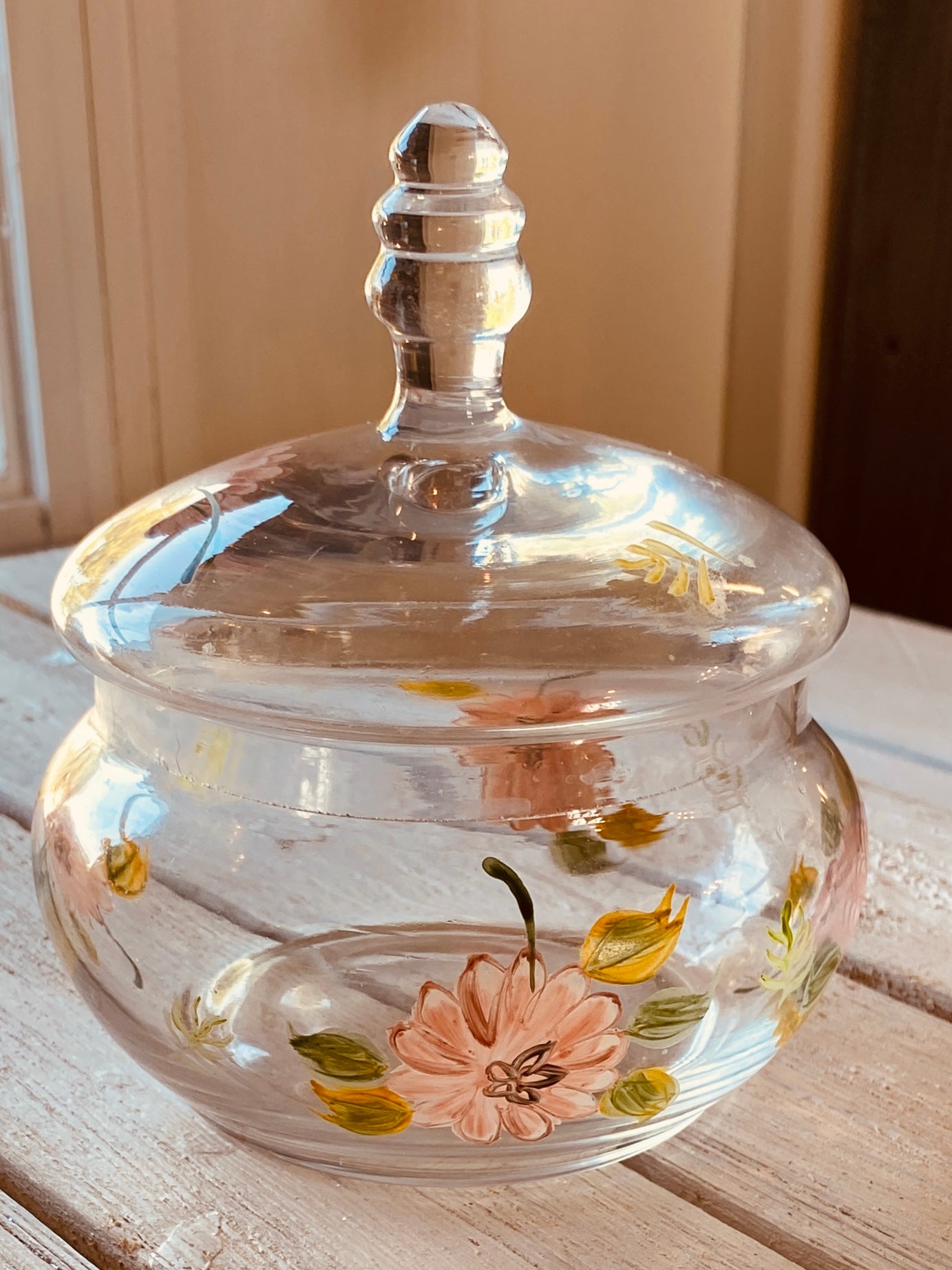 Hand Painted Glass Dish With Lid
