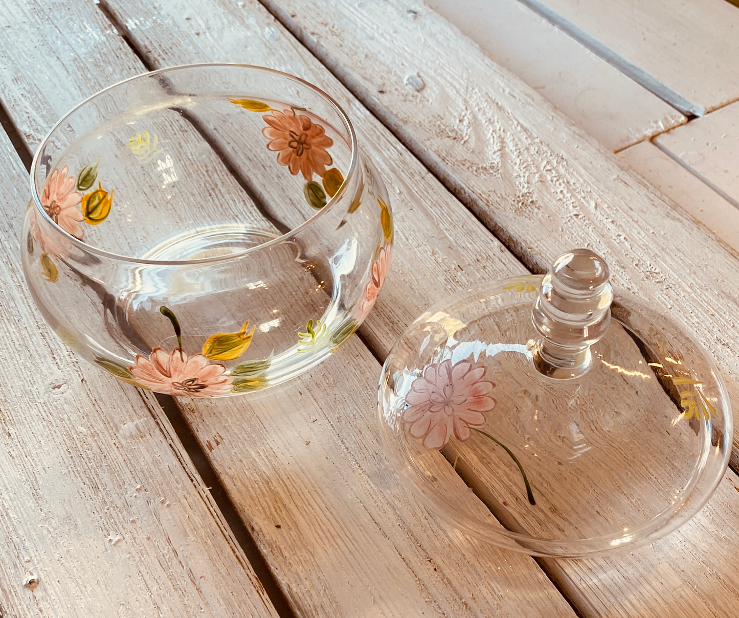 Hand Painted Glass Dish With Lid