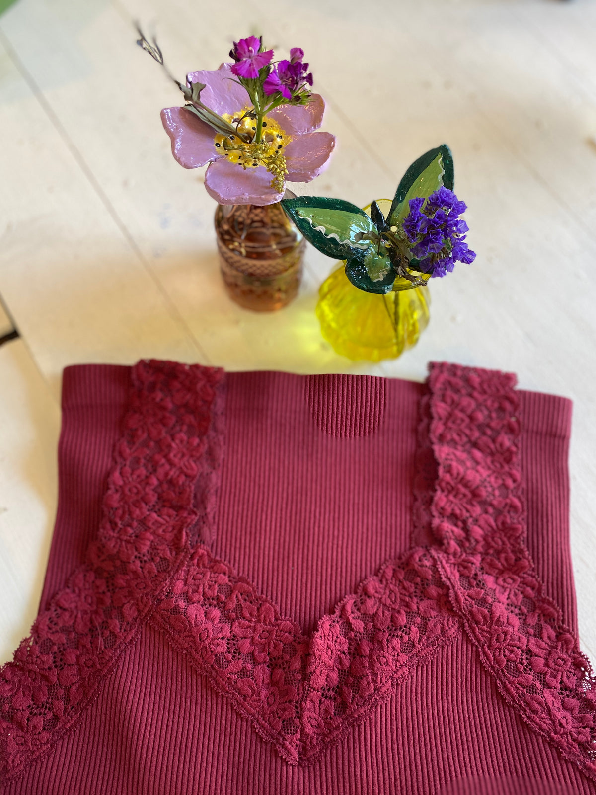 Tank Top with Lace Trim Cranberry