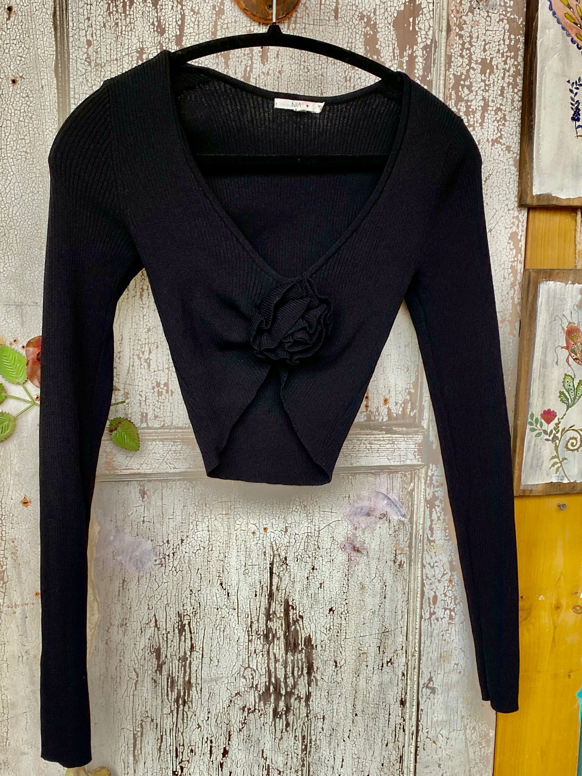 Cropped Black Sweater Top