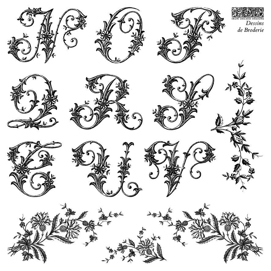 DESSINS DE BRODERIE LABELS 6X6 IOD STAMP™ letters Boxed Stamp Set