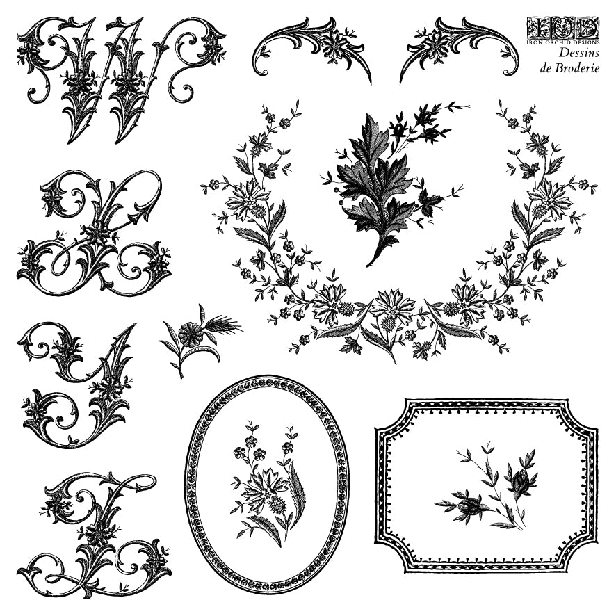 DESSINS DE BRODERIE LABELS 6X6 IOD STAMP™ letters Boxed Stamp Set