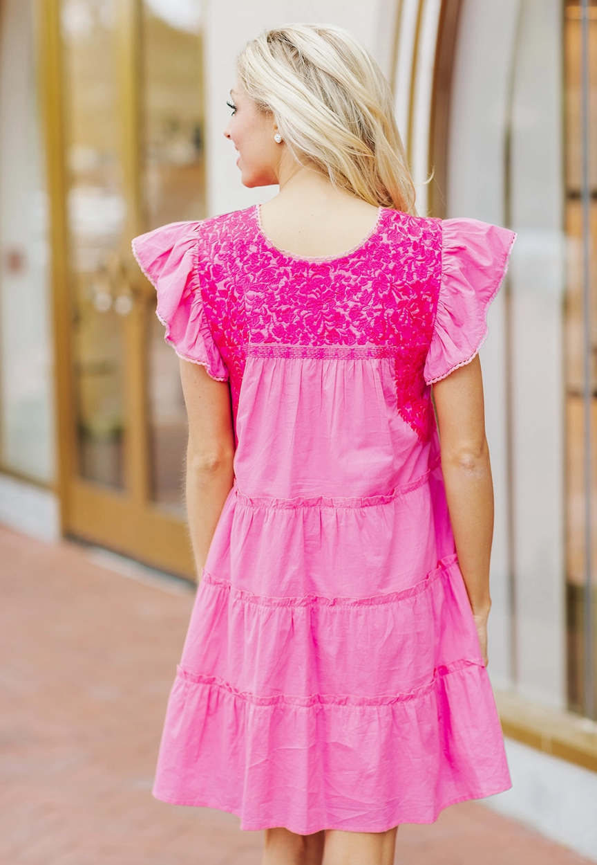 Hot Pink Embroidered Dress