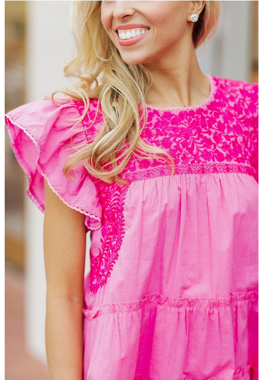 Hot Pink Embroidered Dress