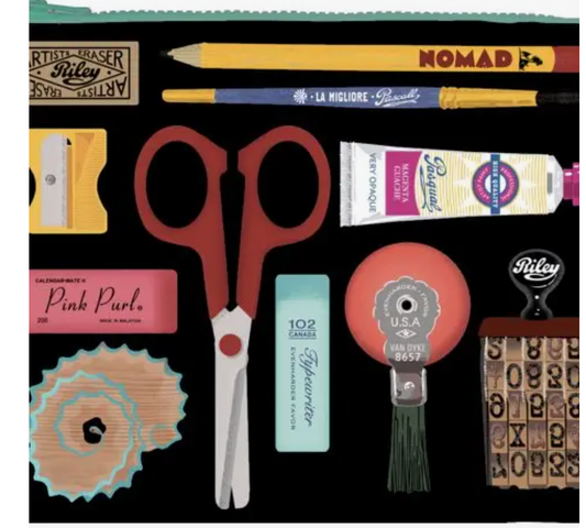 Zippered Pouch with pictured Desk tools