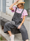 Loose fit , faded BLACK , distressed overalls f