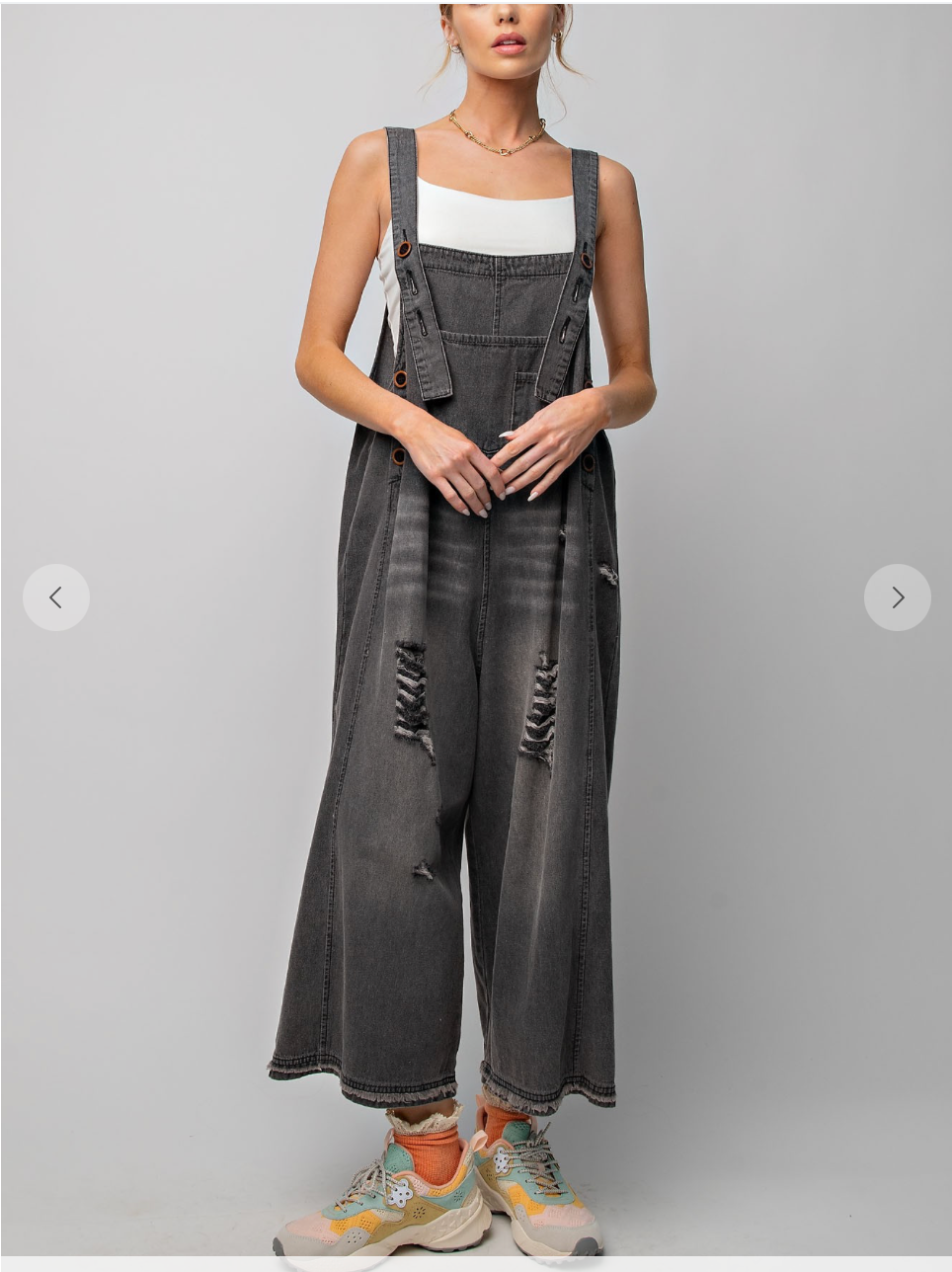 Loose fit , faded BLACK , distressed overalls f