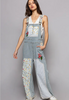 Floral patchwork embroidery overall  with pinstripe