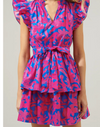 Cerulean-Pink Tiered Mini Dress