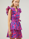 Cerulean-Pink Tiered Mini Dress