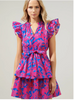 Cerulean-Pink Tiered Mini Dress