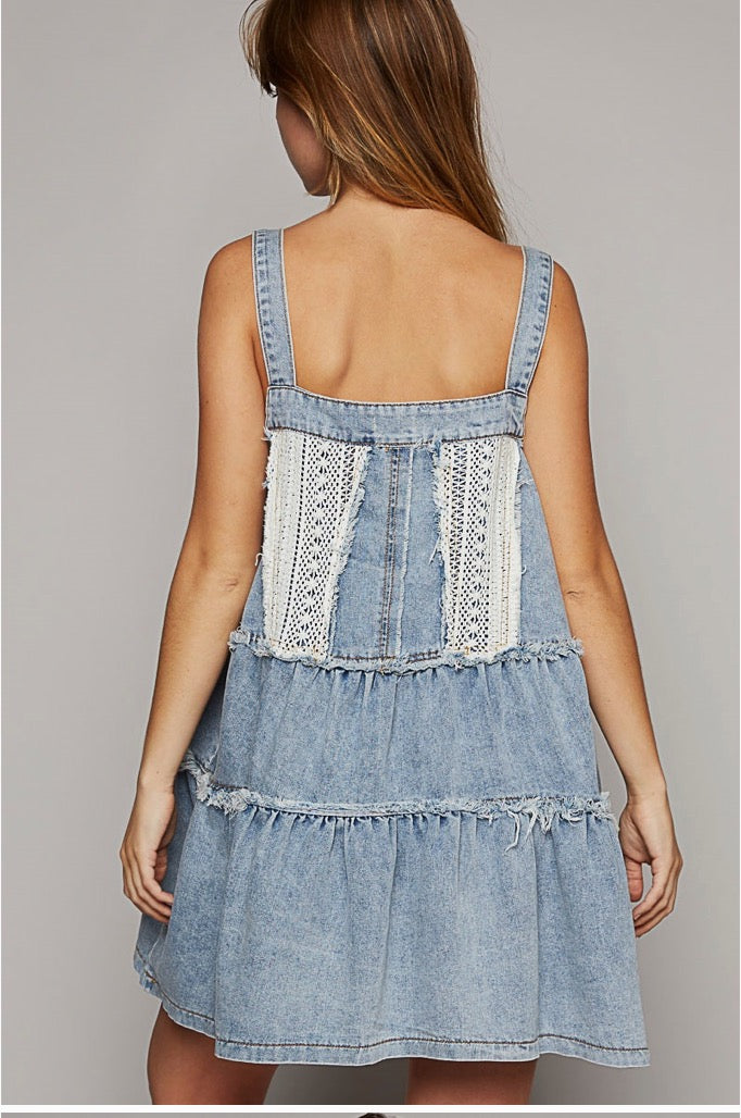 Frayed Edge Button Denim Dress