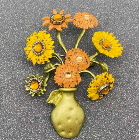 Sunflower In a Vase Brooch