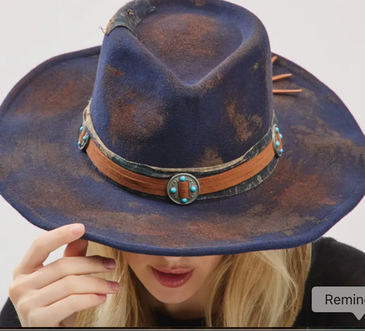Rustic Western Cowgirl Hats - Distressed Band with Turquoise