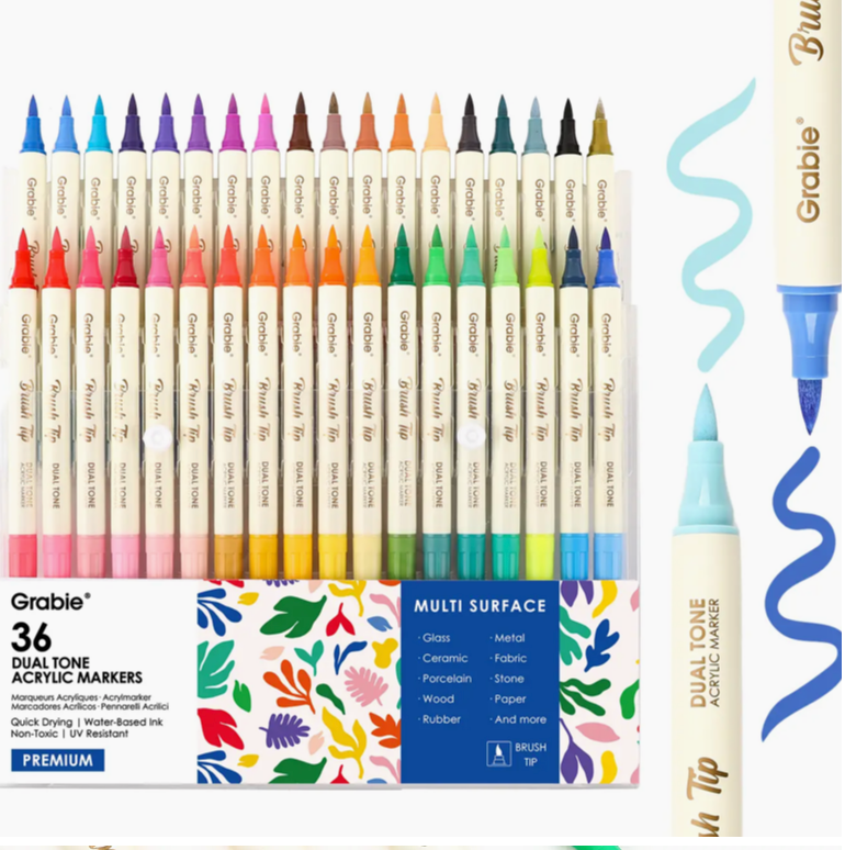 Dual Tone Brush Tip Acrylic Paint Marker Set of 36