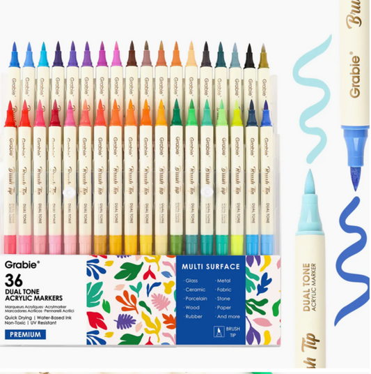 Dual Tone Brush Tip Acrylic Paint Marker Set of 36