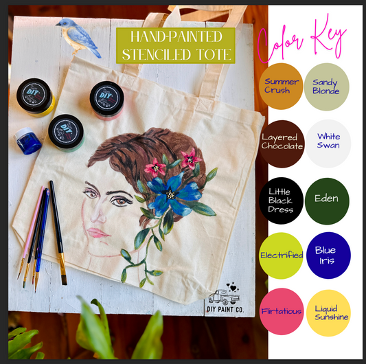 Just a few left  August Hand painted and stenciled tote bag