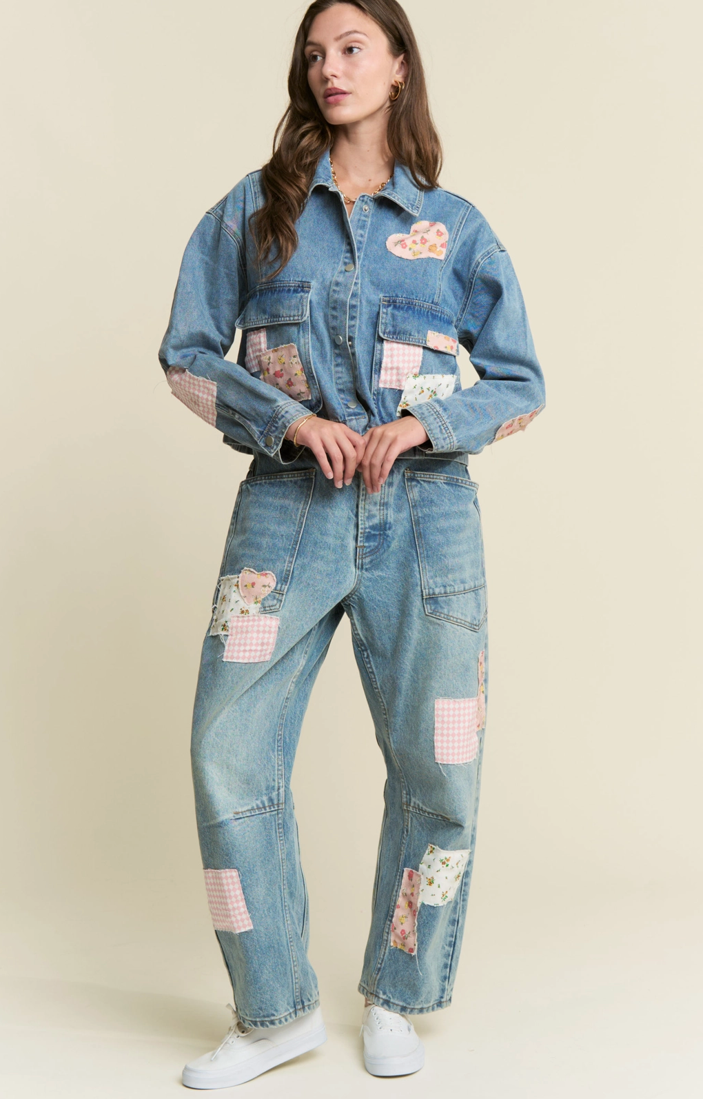 Barrel Leg Patchwork Jeans