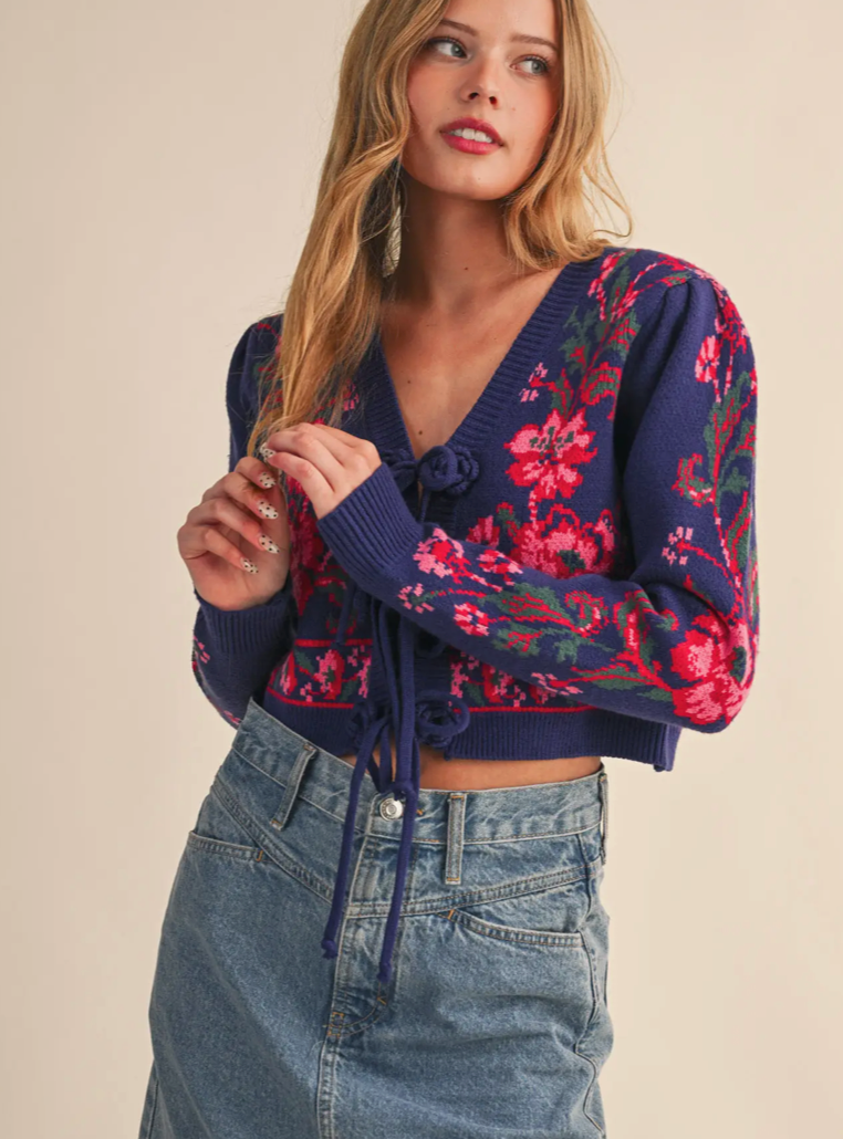 Floral Knit Cropped Sweater