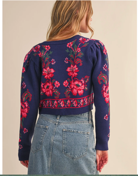 Floral Knit Cropped Sweater