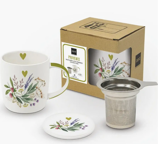 Floral Tea Mug With Lid & Strainer