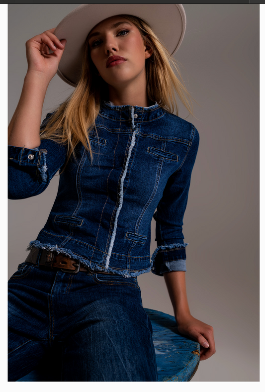 Denim Jacket with Raw Hem Edge