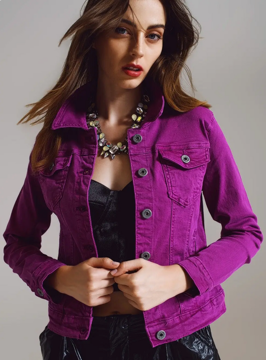 Denim Trucker Jacket in Magenta