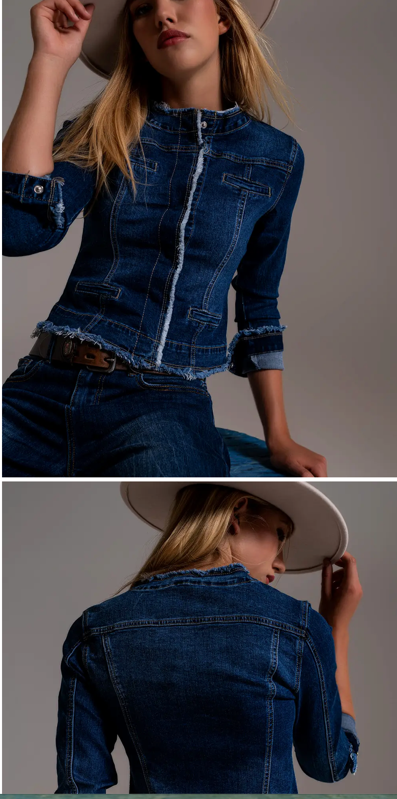 Denim Jacket with Raw Hem Edge