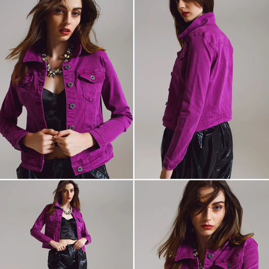 Denim Trucker Jacket in Magenta