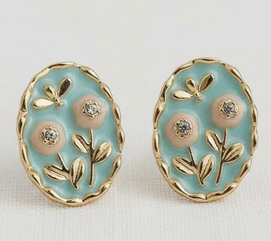 Floral Enamel Drop Earrings with Vintage Charm