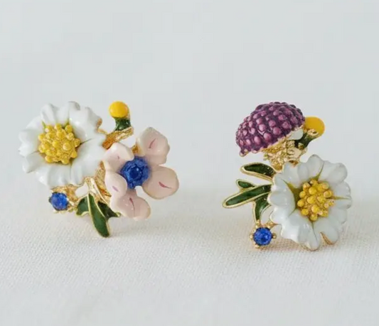 Gold Plated Drip Glaze Floral Stud Earrings