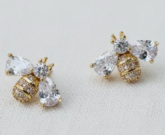 Miniature Cubic Zirconia Bee Stud Earrings