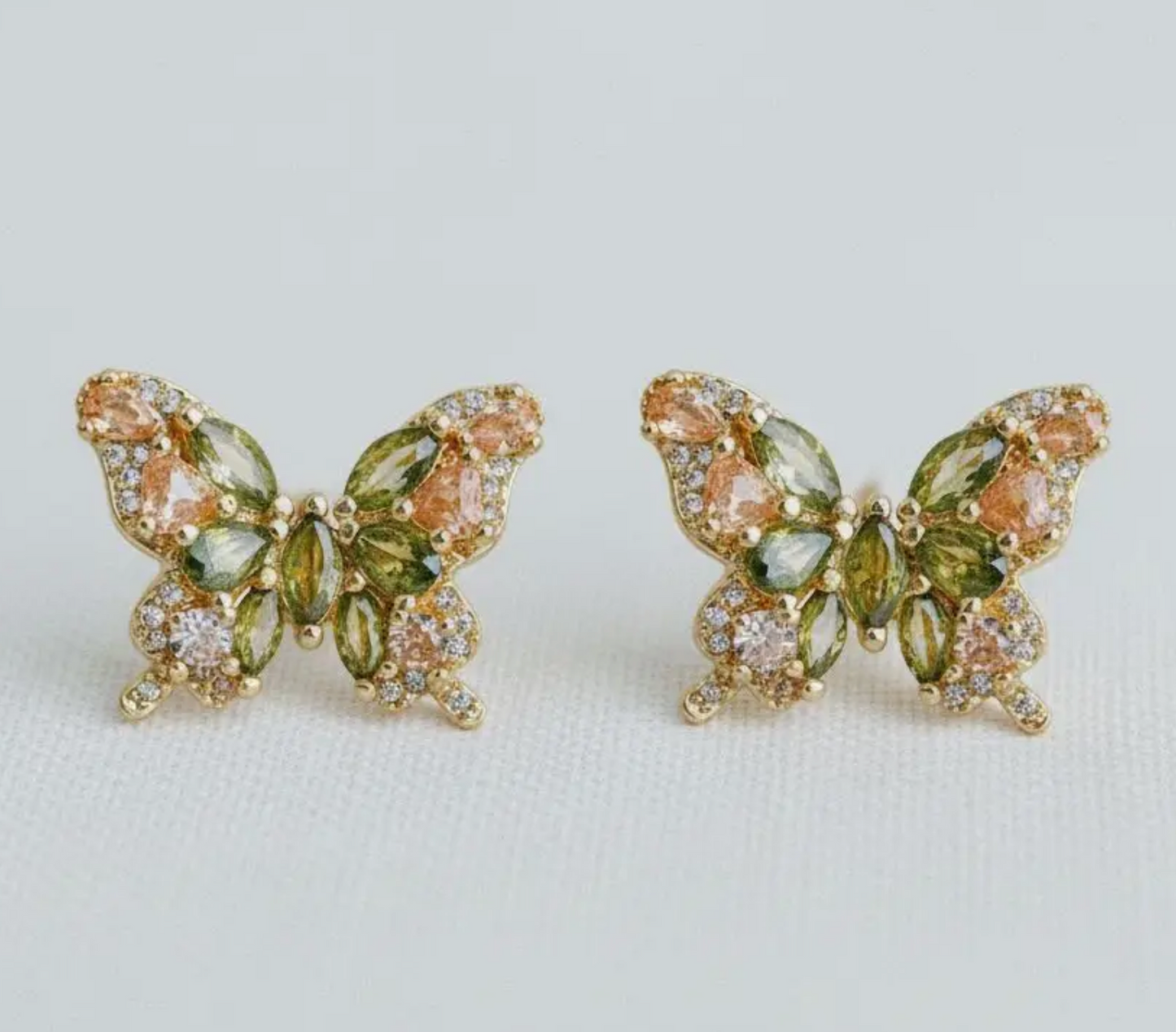 Olive Green Cubic Zirconia Butterfly Earrings