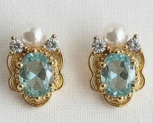 Vintage Inspired Aquamarine Flower Earrings