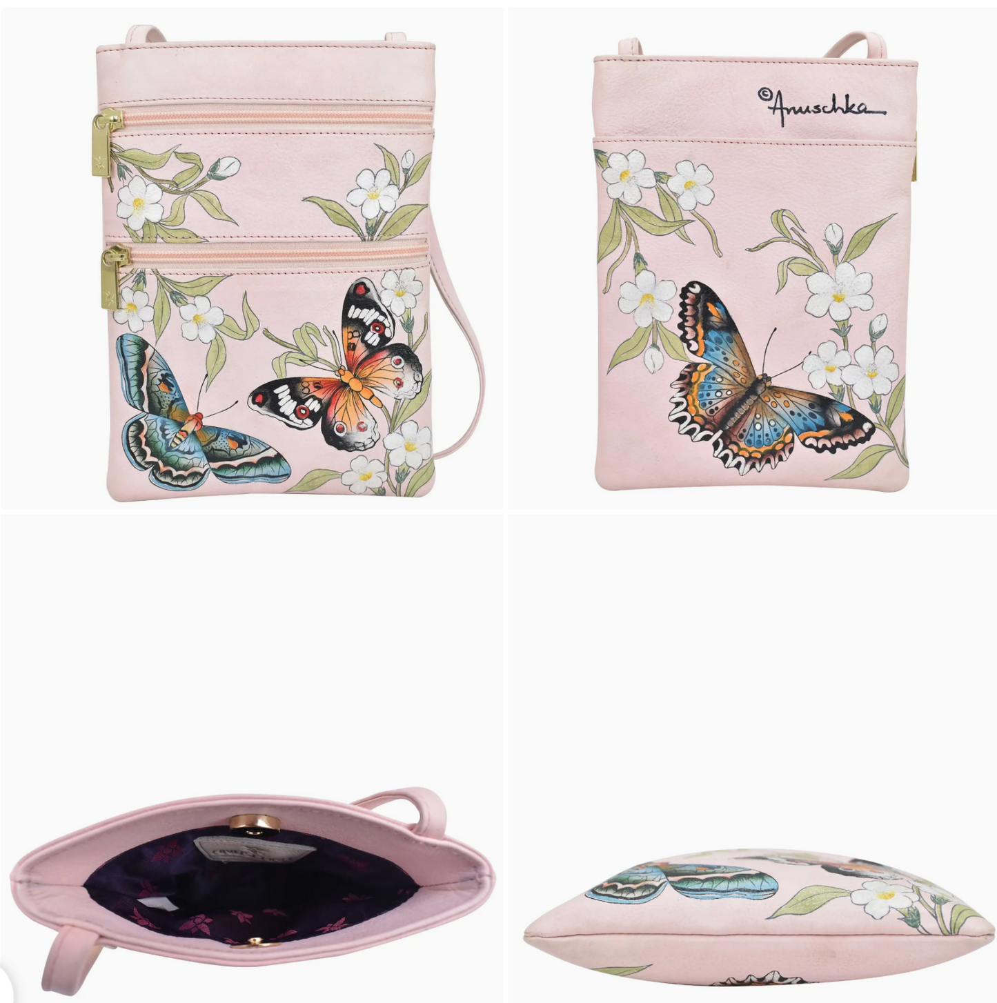 Hand-Painted Leather Mini Double Zip Travel Crossbody