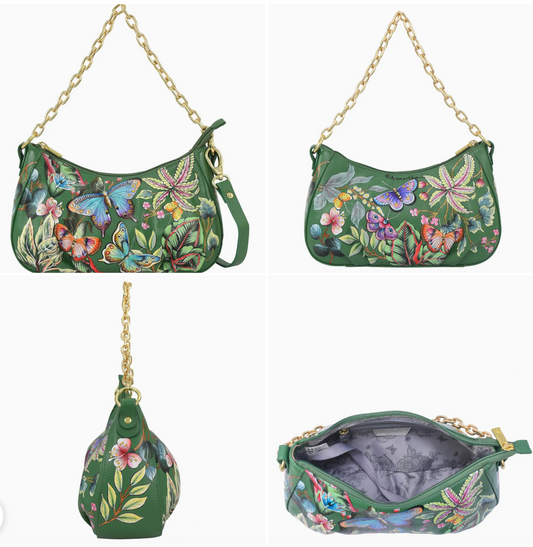 Ruched East West Hobo with Chain