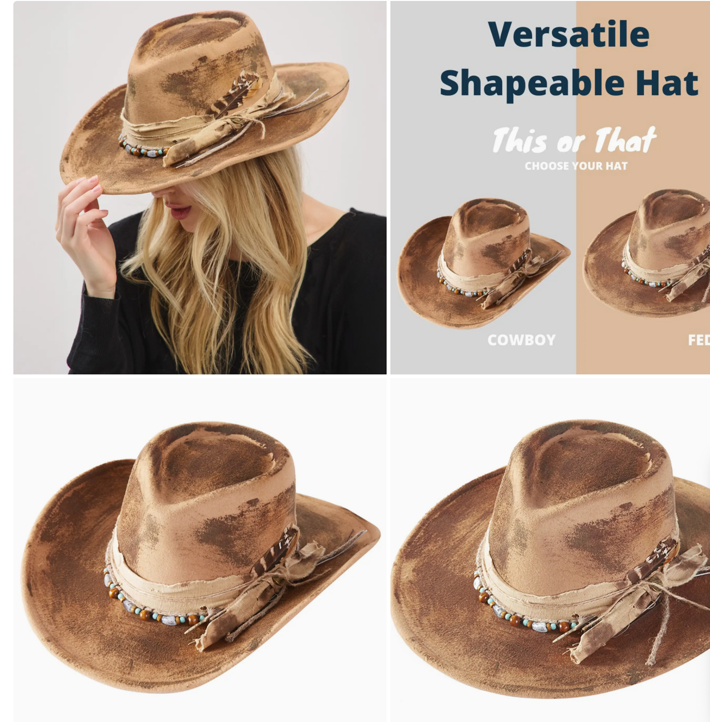 Vintage Feather Accent Distressed Fabric Bow Band