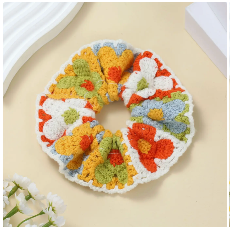Bohemian Hand-Knitted Crochet Scrunchies