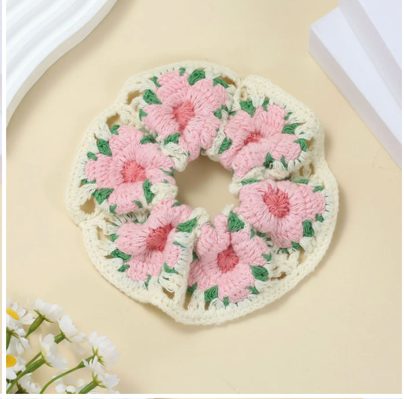 Bohemian Hand-Knitted Crochet Scrunchies